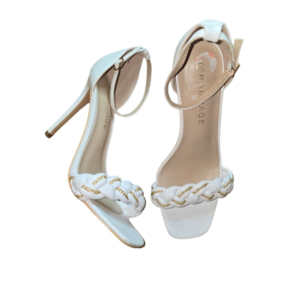 Women's Rampage White Gold Braided Sandals Size 10 Ankle Strap